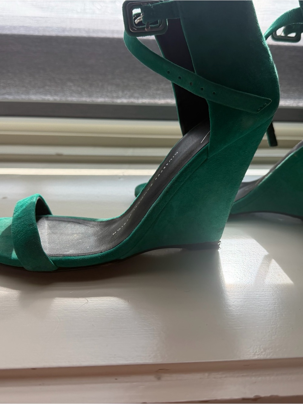 Giuseppe Zanotti Emerald Green Suede Wedge Sandals
